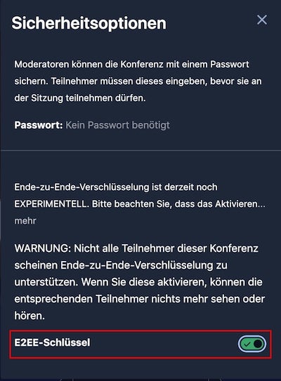 Jitsi E2E-Verschlüsselung aktivieren